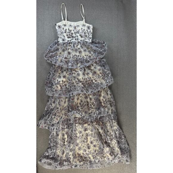 Dress the Population Formal Dress Full Length Tiered Sequin Embroidered Prom XS - Picture 2 of 8